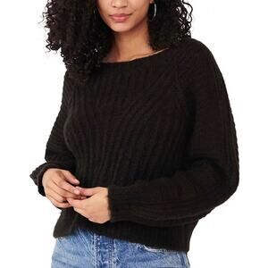Free People Black Ribbed Crew Neck Sweater